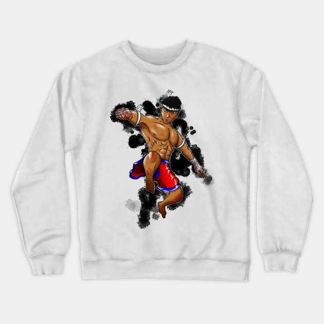 Muay Thai Fighter with black ink splats Crewneck Sweatshirt by YijArt